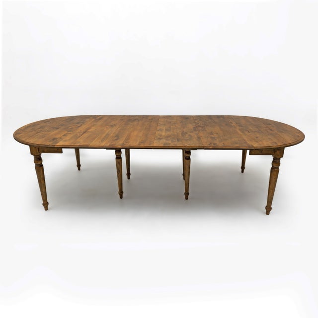 Tan Antique Tuscan Elm Extendable Round Dining Table with Five Leaves, 1900 For Sale - Image 8 of 15