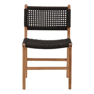 Outdoor Black Rope & Teak Dining Chair For Sale