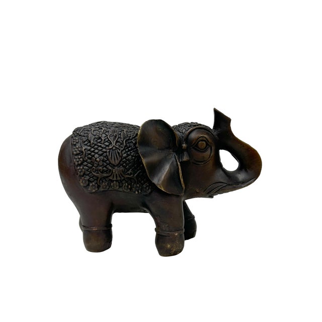 1960s Vintage Dark Brown Metal Elephant Trunk Up Accent Figure For Sale - Image 5 of 9