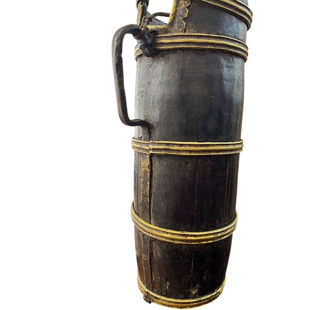 Late 19th Century Antique Stave-Built Wooden Flagon / Tankard With Iron Handle – Primitive Folk Art Vessel For Sale - Image 5 of 10