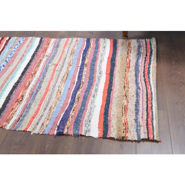 Textile Vintage Turkish Oushak Handmade Wool Cotton Pink Kilim Runner For Sale - Image 7 of 10