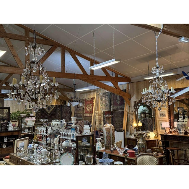 8-Light Bronze Chandeliers with Baccarat Crystal Drops, 1950s, Set of 2 For Sale - Image 16 of 18