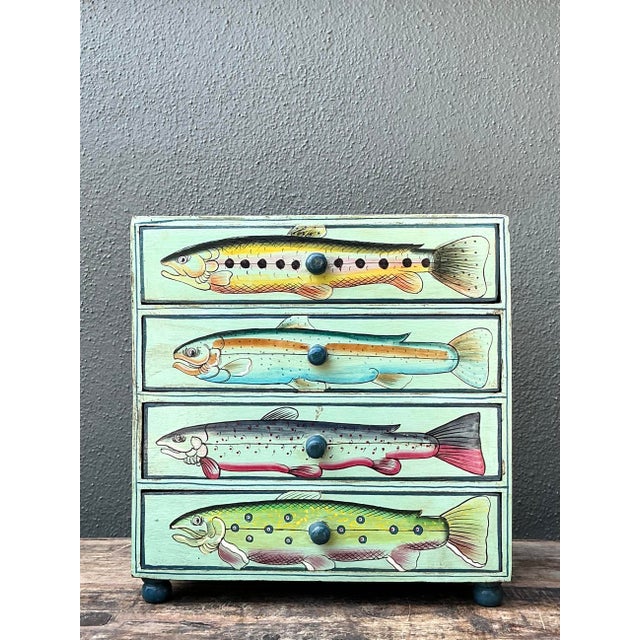 Vintage Hand Painted Fish Table Top Chest For Sale - Image 4 of 12