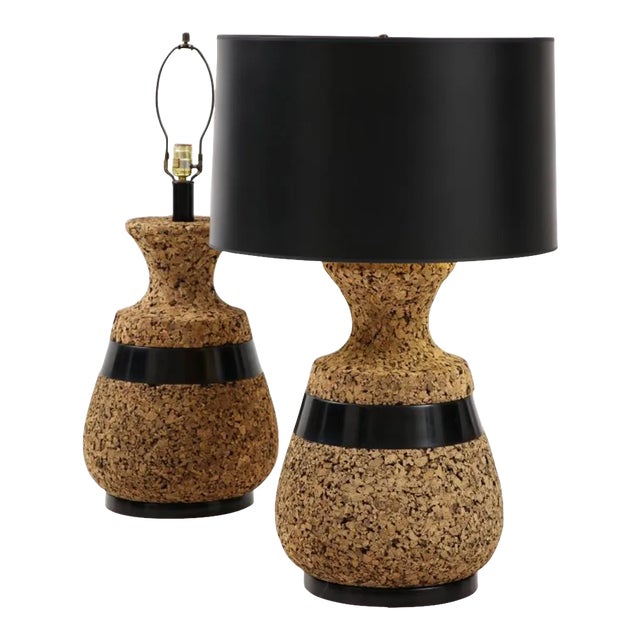 Mid Century Modern Pair of Cork table Lamps. 1960's