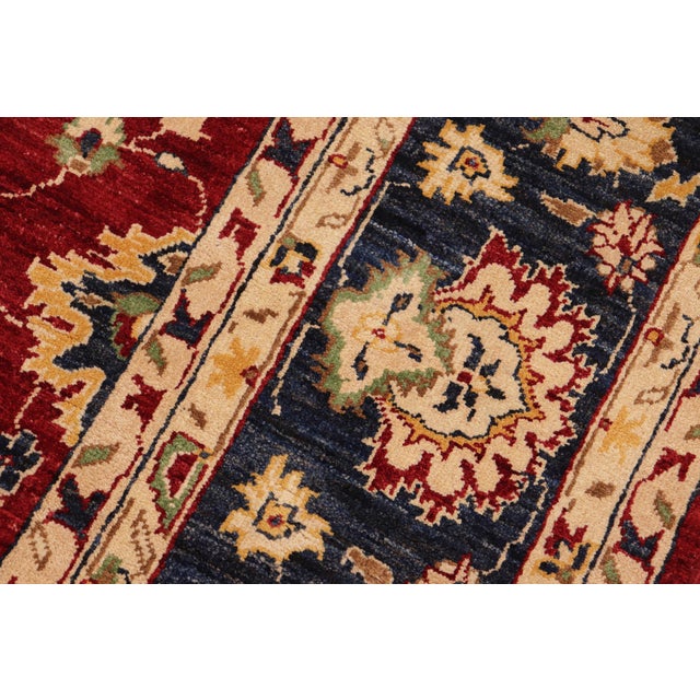 Red Oriental Ziegler Red Blue Hand-Knotted Wool Rug - 8'0'' X 9'9'' For Sale - Image 8 of 8