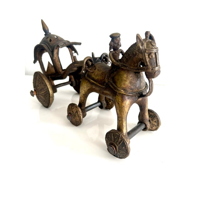 Antique Cast Metal Temple Toy , Early 20th Century Horse & Carriage Sculpture For Sale - Image 9 of 17
