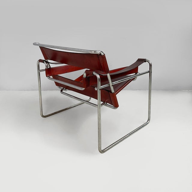 Gavina Italian Modern Burgundy Leather Wassily Armchair by Marcel Breuer for Gavina, 1960s For Sale - Image 4 of 18