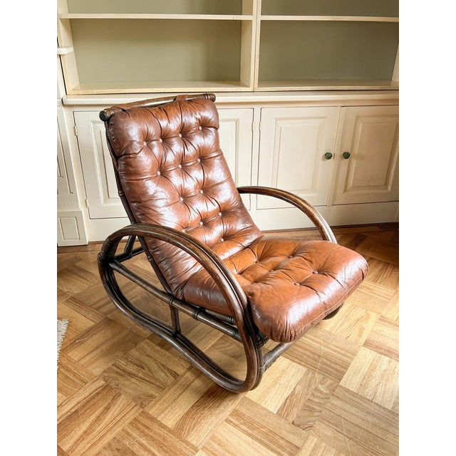 Wood Vintage Bamboo and Leather Chair, 1970s For Sale - Image 7 of 17