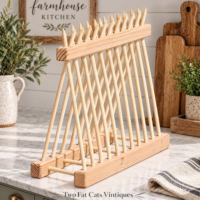 Antique Style European Plate Rack | Hand-Crafted Vintage Reproduction Dish Rack | Holds 10 Dinner Plates Up to 11" | Solid Pine Unfinished For Sale - Image 4 of 6