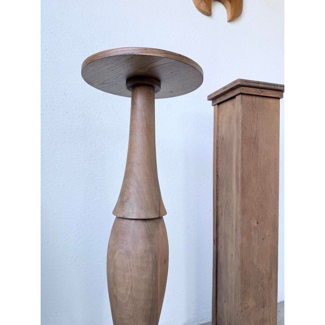Wooden Column Pedestal Tables, 1950, Set of 2 For Sale - Image 13 of 18