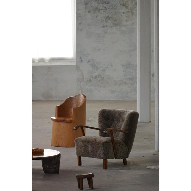 Mid-Century Modern Lounge Chairs in Beech and Lambswool, Denmark, 1950s, Set of 2 For Sale - Image 9 of 18