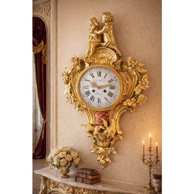 Mid-19th Century French Louis XV Ormolu Bronze Cartel Wall Clock An extraordinary example of French decorative horology,...