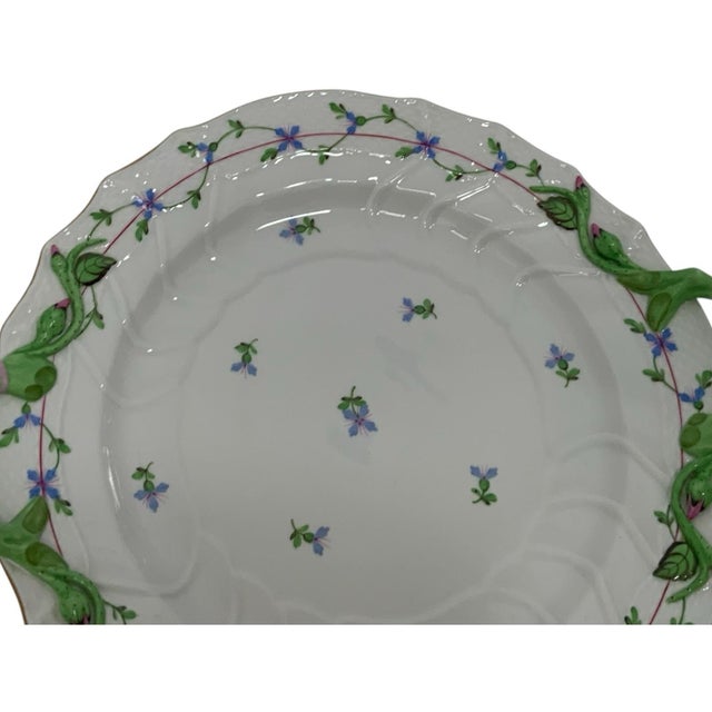 Herend Herend Blue Garland PBG Model 1173 Handled 12-Inch Chop Plate Round Serving Platter Hungary C. 1960-1980 Discontinued For Sale - Image 4 of 8
