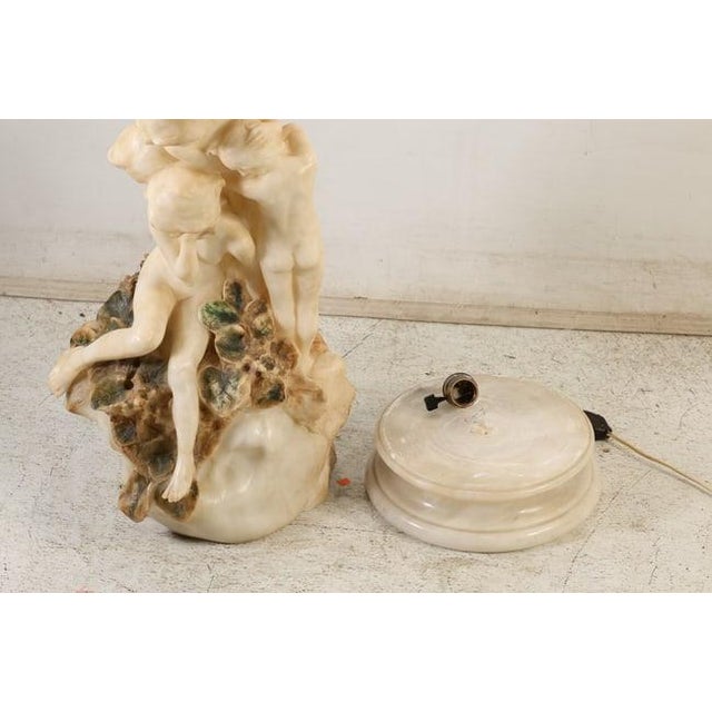 Quality Circa 1920's Large Alabaster Lamp of 4 Nymphs Cuddled Together, Lamp on Electrified Base For Sale - Image 15 of 18