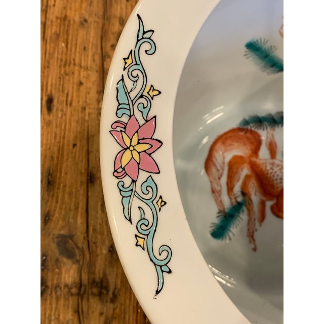 Large Mid-Century Chinese Export Colorful Hand Painted Cranes Flowers Fish Bowl Planter Cachepot For Sale In Columbus - Image 6 of 12