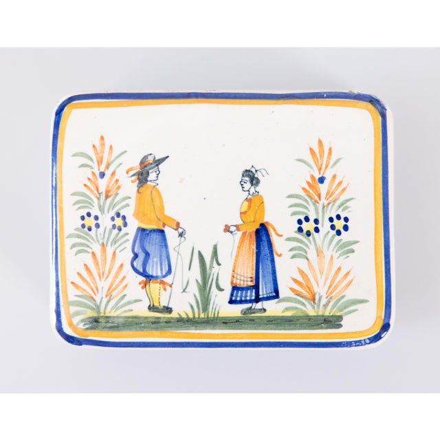 Farmhouse Antique French Faience Quimper Lidded Trinket Box For Sale - Image 3 of 9