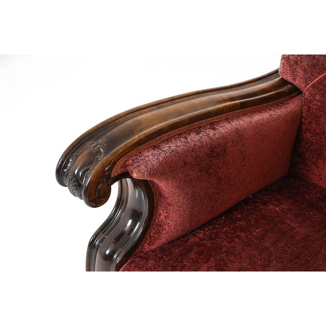 1940s Swedish Art Deco Traditional Transition Sofa Velour Upholstery & Carved Arms For Sale - Image 12 of 15