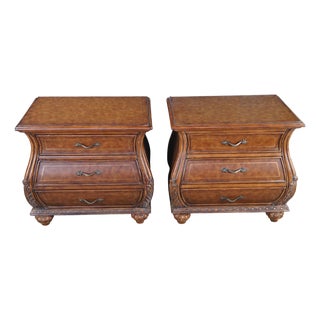 Late 20th Century French Louis XVI Tooled Leather Bombe Chests Dressers Side Table Nightstands For Sale