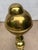 Pair of brass cannonball andirons with unique open-cut brass-work as seen in the last photo.