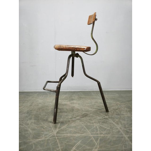 Industrial Height-Adjustable Swivel Workshop Chair, Former Czechoslovakia, 1940s For Sale - Image 12 of 16