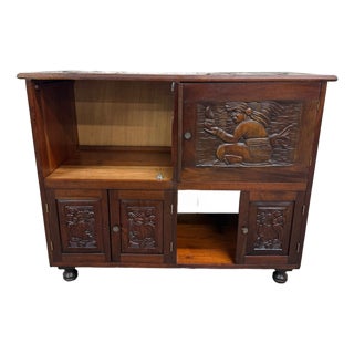 Vintage Hand Carved Solid Wood Mexican Colonial Server Credenza For Sale