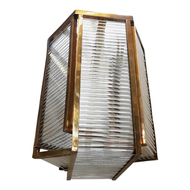 Vintage Art Deco Skyscraper Rod Ship Chandelier Fixture in Brass & Glass For Sale