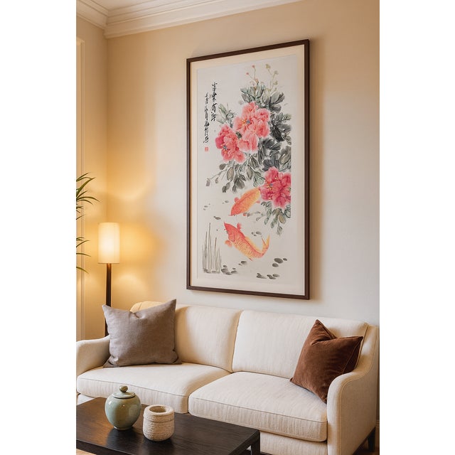 2020s Fu Gui You Yu – Peonies & Koi Original Chinese Ink Painting For Sale - Image 5 of 18