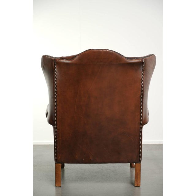 English Brown Cowhide Chesterfield Wing Lounge Chair For Sale - Image 4 of 13