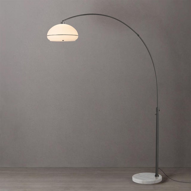 Mid-Century Modern 1960s Morelli Floor Lamp in Black Nickel Finish - White Oval Shade, Mid Century Arc Lamp For Sale - Image 3 of 4