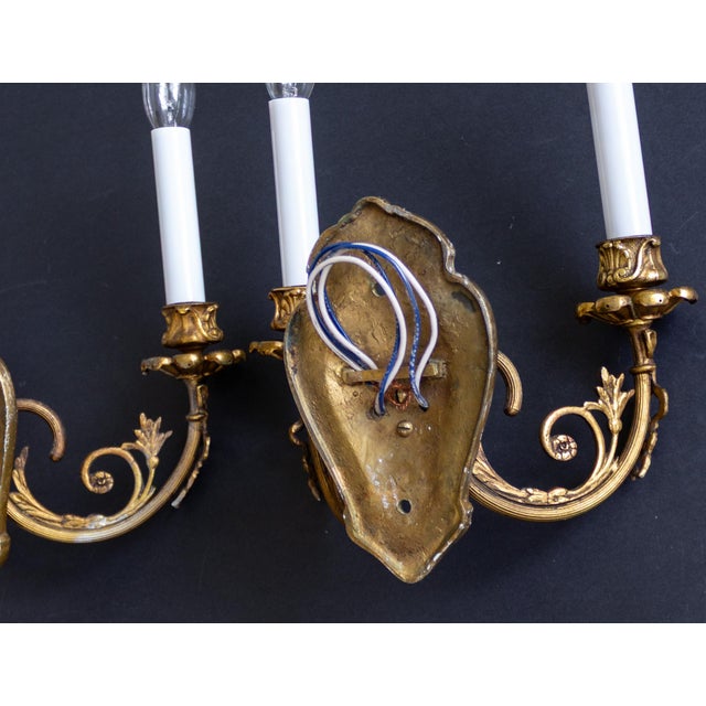 1960s French Neoclassical Double Arm Brass Bow Sconces With Lampshades - a Pair For Sale - Image 14 of 14