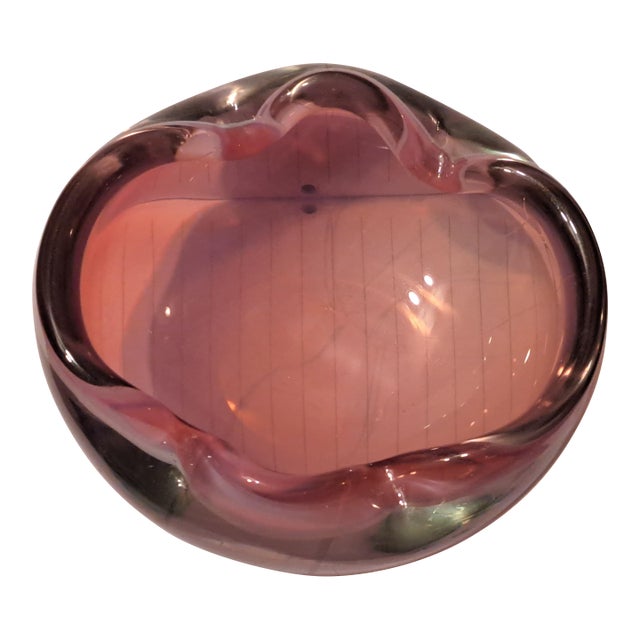 1950s Vintage Hand Blown Opalescent Pink Ashtray/Trinket Dish Styled After Murano For Sale