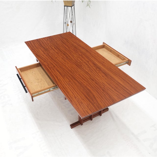 1970s All Solid Teak Top and Base Architectural Studio Made Partners Desk For Sale - Image 5 of 12