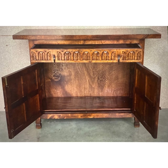 Spanish 20th Century Spanish Carved Walnut Tuscan Credenza or Buffet With One-Drawer For Sale - Image 3 of 10