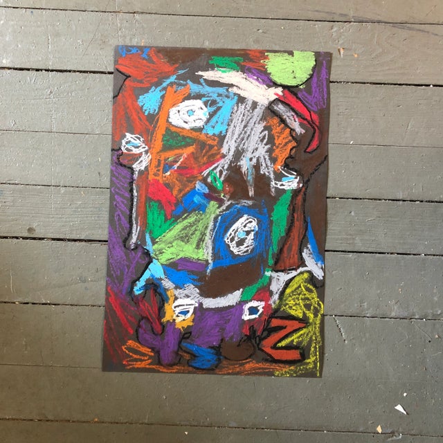 1990s 1990’s Vintage Abstract Expressionist Pastel Portrait Drawing For Sale - Image 5 of 5