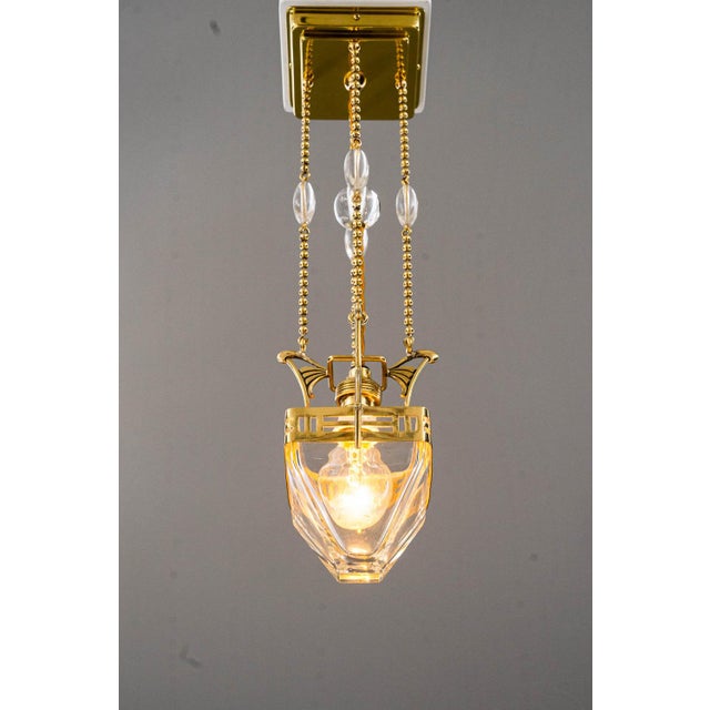 Small Art Deco Hanging Lamp with Clear Cut Glass, Vienna, 1920s For Sale - Image 6 of 18