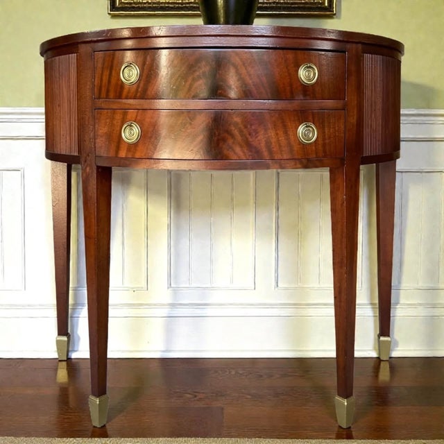 Wood 1950s Rare Kittinger Flame Mahogany Demilune | Entryway | Accent Chest For Sale - Image 7 of 10