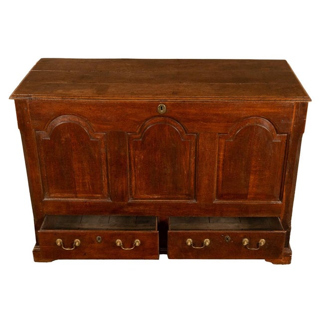 Wood Antique 18th Century Georgian Paneled Lift Up Lid Oak Mule Chest Coffer 1760 For Sale - Image 7 of 14