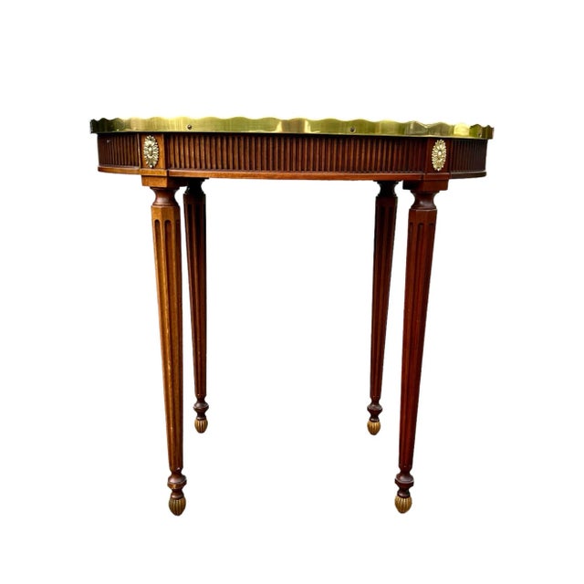 Baker Mahogany Oval Side Table With Shaped Brass Gallery For Sale - Image 13 of 13