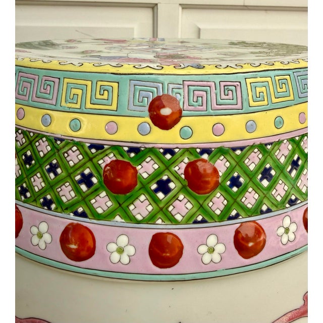 Mid-20th C. Chinese Famille Verte Hand-Painted Ceramic Garden Stool/Side Table For Sale - Image 4 of 13