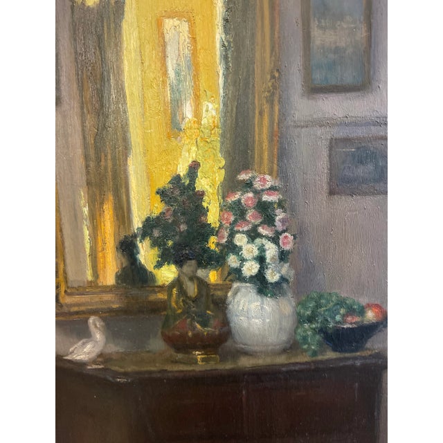 1930s Painting Scene "Parisian Interior" Signed Martin-Sauvaigo, France Oil Painting on Wood Panel For Sale - Image 12 of 12