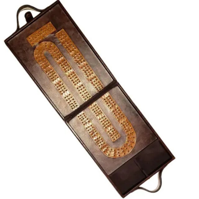 Mid-Century Modern Vintage Pottery Barn Leather Cribbage Board Case | Travel Game for Play & Display For Sale - Image 3 of 8