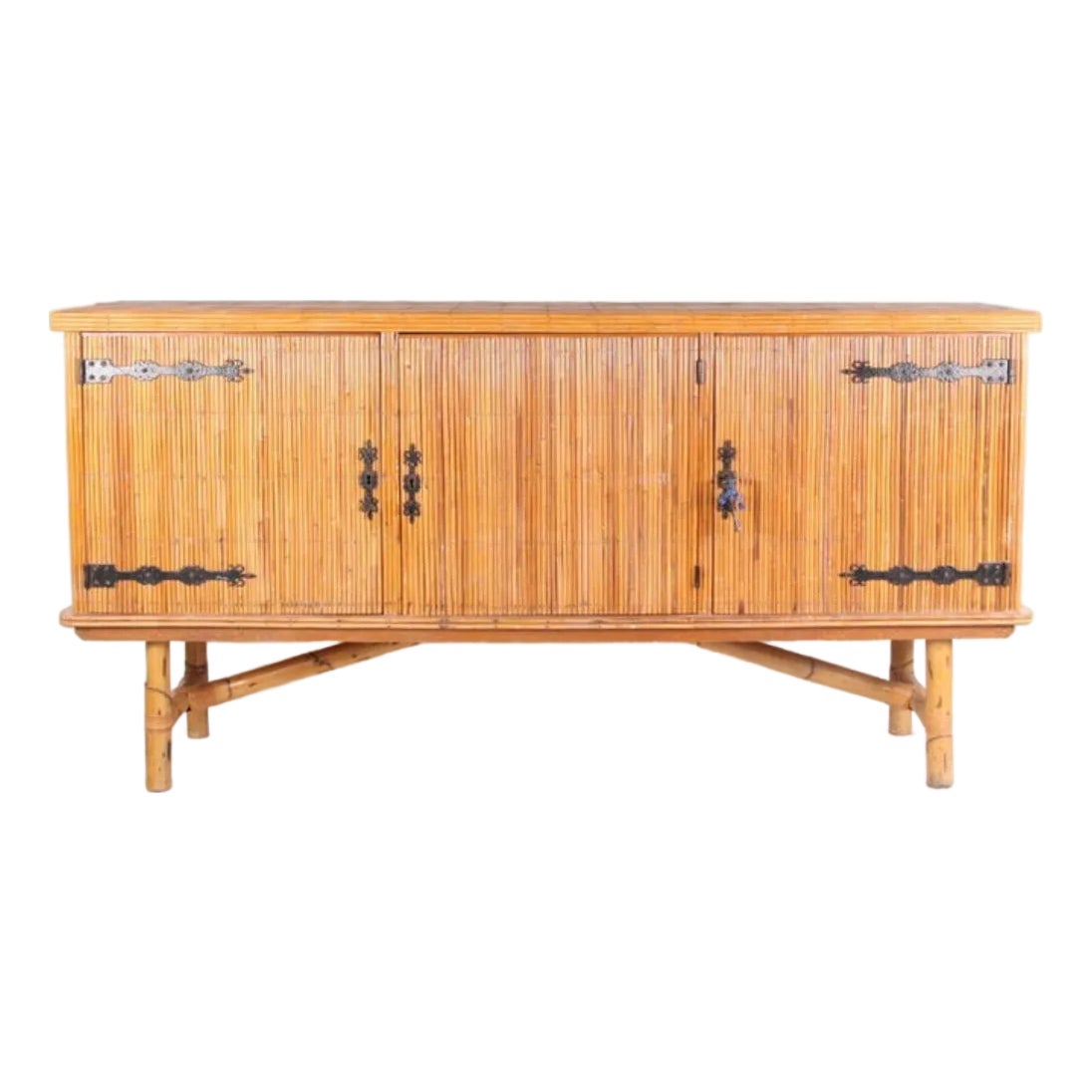 Wicker cabinet with bamboo frame