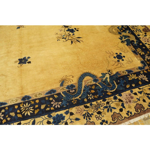 1920s Beige Open Field Antique Large Chinese Peking Dragon Floral Knotted Rug For Sale - Image 9 of 9