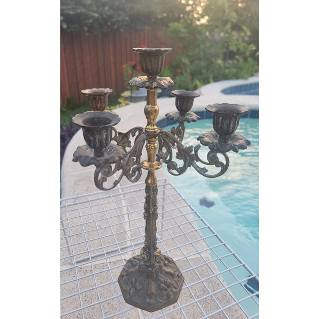 Victorian Vintage Five Arm Bronze Candelabra For Sale - Image 3 of 12