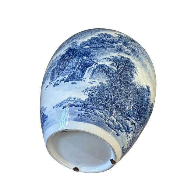 Blue Vintage Chinoiserie Egg Shaped Blue and White Vase 16" H For Sale - Image 8 of 10