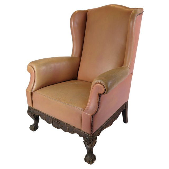 Chesterfield High Flap Chair in Brown Leather, 1920s For Sale