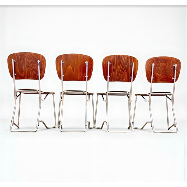 Mid-Century Modern Mid-Century Modern Minimalist First Edition Aluflex Stackable Folding Chairs from Armin Wirth, Switzerland, 1950s, Set of 4 For Sale - Image 3 of 18