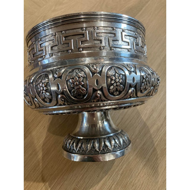 Early 20th Century Antique Silver Covered Urn — Repoussé Greek Key, Fruit & Foliage Motifs, 2.86 LBS For Sale - Image 5 of 18