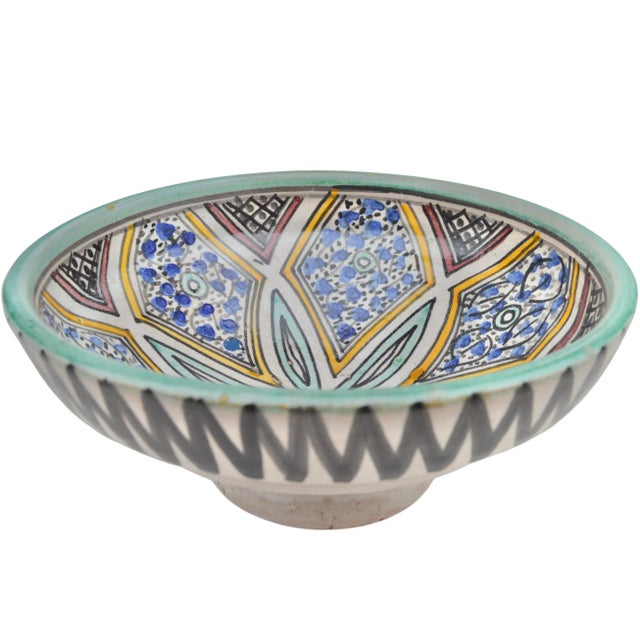 Vintage Orange & Teal Moorish Floral Ceramic Bowl For Sale - Image 9 of 11