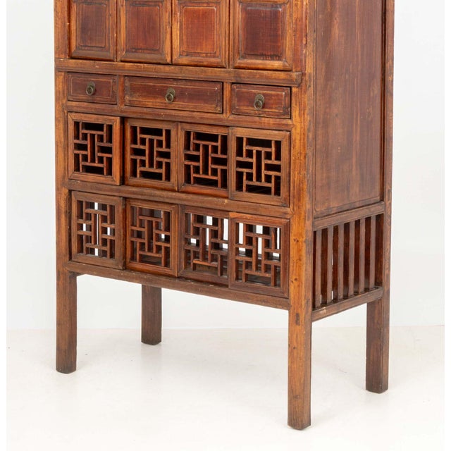 Wood Chinese Carved Elm Wood Cabinet For Sale - Image 7 of 9